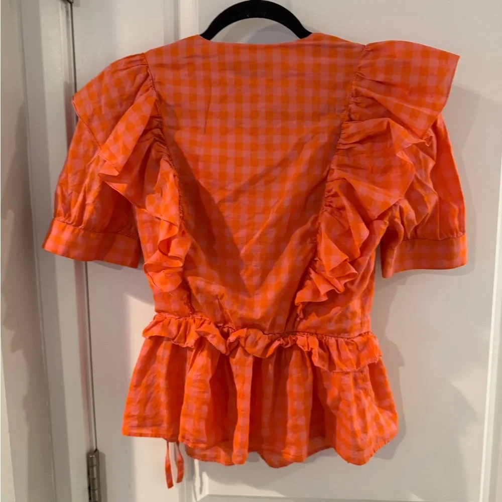 J.Crew Ruffle wrap top in vibrant pink and orange gingham - Picture 4 of 5